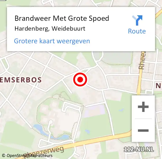 Locatie op kaart van de 112 melding: Brandweer Met Grote Spoed Naar Hardenberg, Weidebuurt op 22 juni 2015 14:53