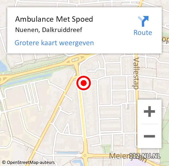 Locatie op kaart van de 112 melding: Ambulance Met Spoed Naar Nuenen, Dalkruiddreef op 22 juni 2015 17:43