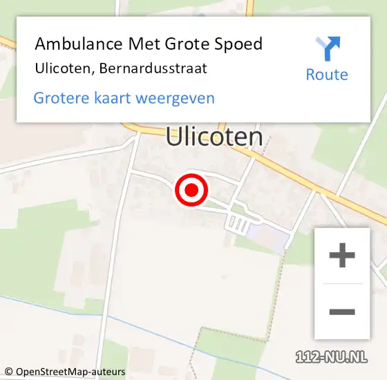 Locatie op kaart van de 112 melding: Ambulance Met Grote Spoed Naar Ulicoten, Bernardusstraat op 22 juni 2015 18:39