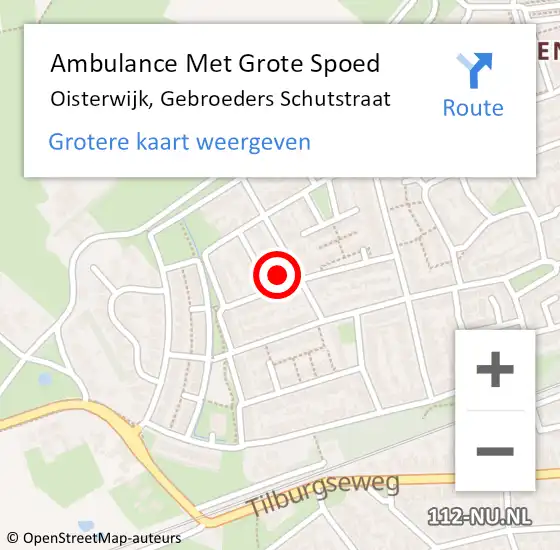 Locatie op kaart van de 112 melding: Ambulance Met Grote Spoed Naar Oisterwijk, Gebroeders Schutstraat op 22 juni 2015 19:39