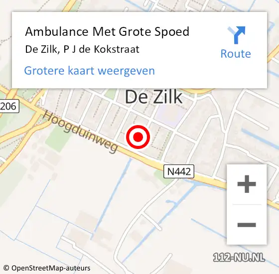 Locatie op kaart van de 112 melding: Ambulance Met Grote Spoed Naar De Zilk, P J de Kokstraat op 22 juni 2015 21:22