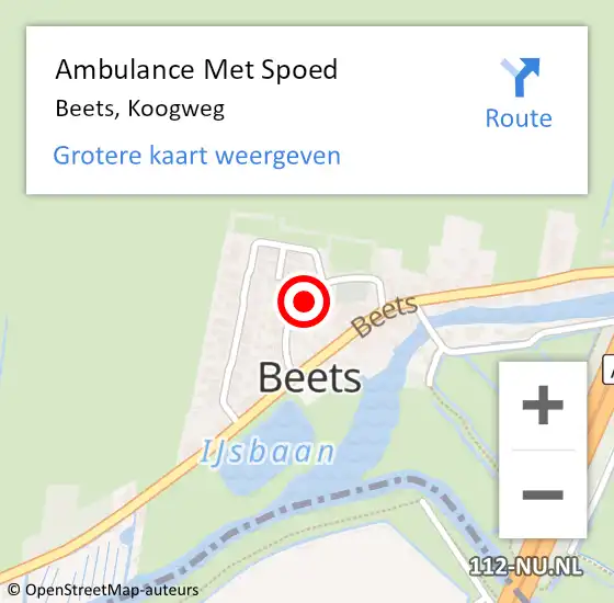 Locatie op kaart van de 112 melding: Ambulance Met Spoed Naar Beets, Koogweg op 22 juni 2015 22:21