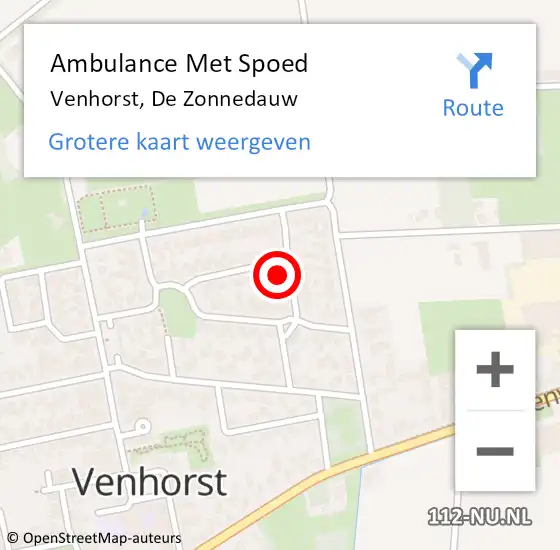 Locatie op kaart van de 112 melding: Ambulance Met Spoed Naar Venhorst, De Zonnedauw op 22 juni 2015 22:27