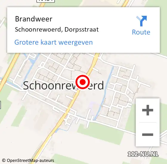 Locatie op kaart van de 112 melding: Brandweer Schoonrewoerd, Dorpsstraat op 22 juni 2015 22:28