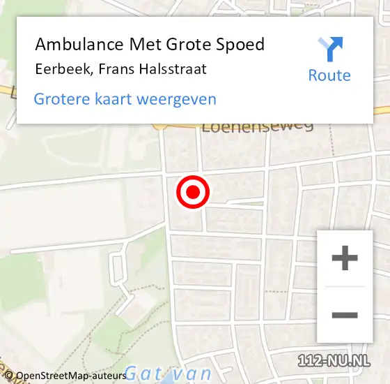 Locatie op kaart van de 112 melding: Ambulance Met Grote Spoed Naar Eerbeek, Frans Halsstraat op 22 juni 2015 22:51