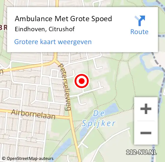 Locatie op kaart van de 112 melding: Ambulance Met Grote Spoed Naar Eindhoven, Citrushof op 23 juni 2015 09:49