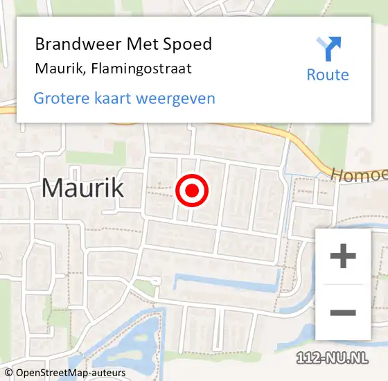 Locatie op kaart van de 112 melding: Brandweer Met Spoed Naar Maurik, Flamingostraat op 23 juni 2015 10:31