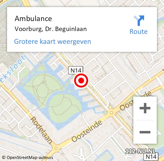 Locatie op kaart van de 112 melding: Ambulance Voorburg, Dr. Beguinlaan op 23 juni 2015 13:04