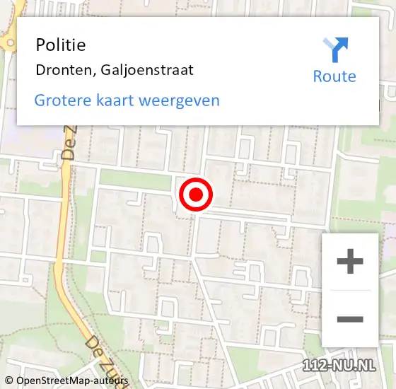 Locatie op kaart van de 112 melding: Politie Dronten, Galjoenstraat op 23 juni 2015 13:36