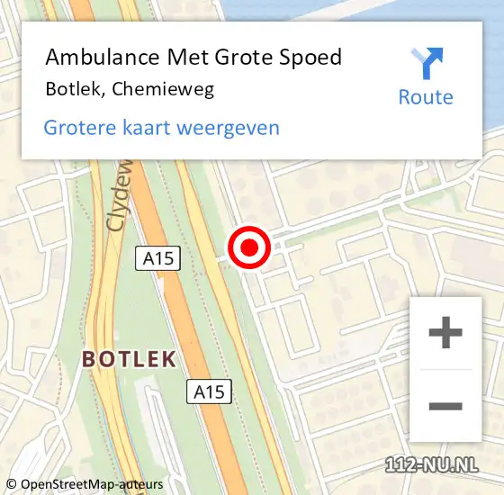 Locatie op kaart van de 112 melding: Ambulance Met Grote Spoed Naar Botlek, Chemieweg op 23 juni 2015 14:02