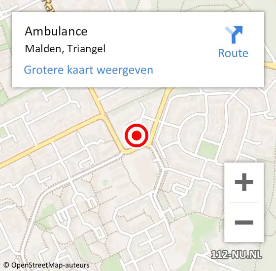 Locatie op kaart van de 112 melding: Ambulance Malden, Triangel op 23 juni 2015 14:17