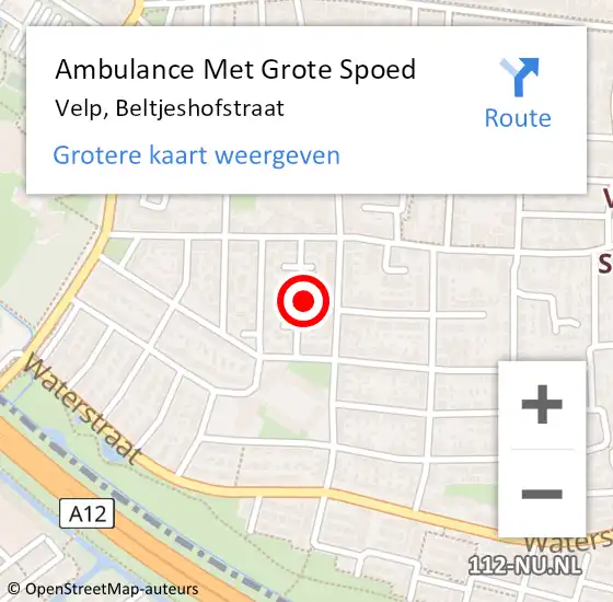 Locatie op kaart van de 112 melding: Ambulance Met Grote Spoed Naar Velp, Beltjeshofstraat op 23 juni 2015 14:29