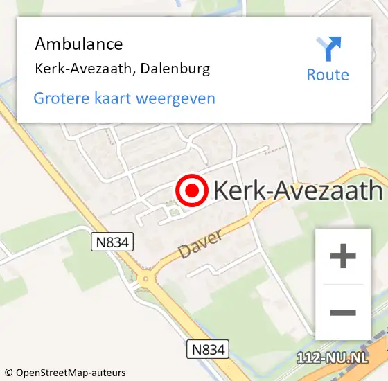 Locatie op kaart van de 112 melding: Ambulance Kerk-Avezaath, Dalenburg op 23 juni 2015 16:47