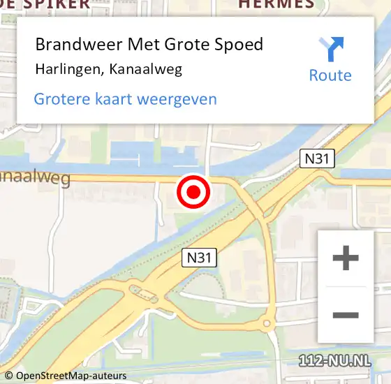 Locatie op kaart van de 112 melding: Brandweer Met Grote Spoed Naar Harlingen, Kanaalweg op 23 juni 2015 18:35