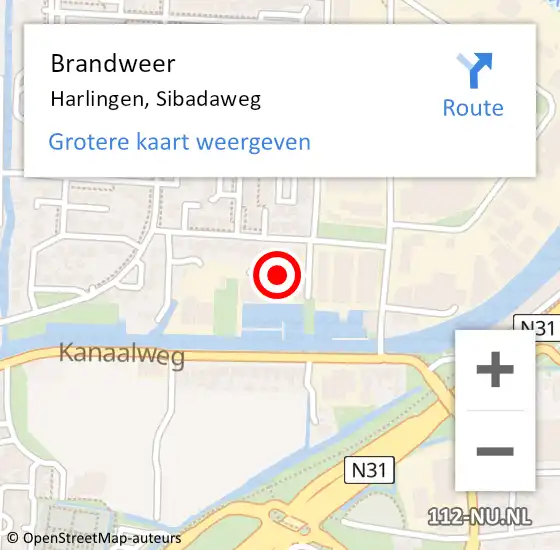 Locatie op kaart van de 112 melding: Brandweer Harlingen, Sibadaweg op 23 juni 2015 19:13