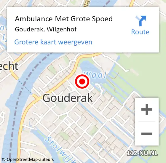 Locatie op kaart van de 112 melding: Ambulance Met Grote Spoed Naar Gouderak, Wilgenhof op 23 juni 2015 19:46