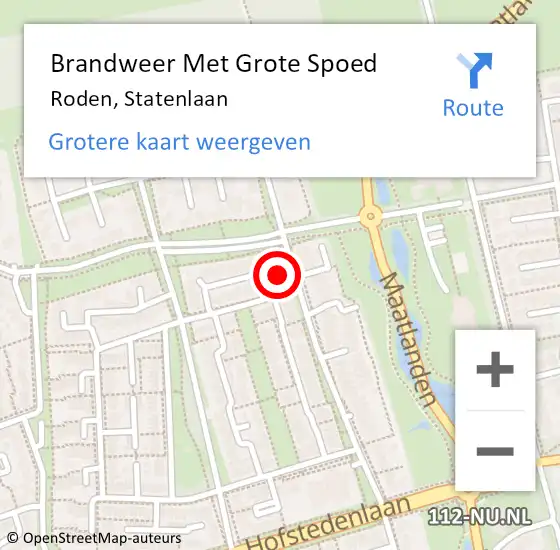 Locatie op kaart van de 112 melding: Brandweer Met Grote Spoed Naar Roden, Statenlaan op 23 juni 2015 20:48