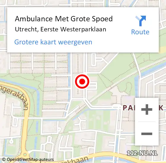 Locatie op kaart van de 112 melding: Ambulance Met Grote Spoed Naar Utrecht, Eerste Westerparklaan op 23 juni 2015 21:13