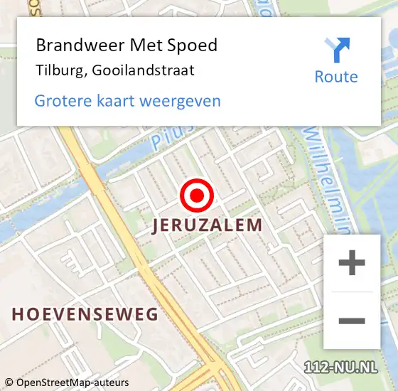 Locatie op kaart van de 112 melding: Brandweer Met Spoed Naar Tilburg, Gooilandstraat op 23 juni 2015 21:38