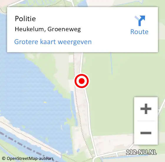 Locatie op kaart van de 112 melding: Politie Heukelum, Groeneweg op 23 juni 2015 21:41