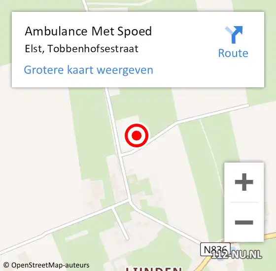 Locatie op kaart van de 112 melding: Ambulance Met Spoed Naar Elst, Tobbenhofsestraat op 24 juni 2015 00:33