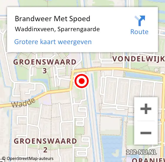 Locatie op kaart van de 112 melding: Brandweer Met Spoed Naar Waddinxveen, Sparrengaarde op 24 juni 2015 01:06