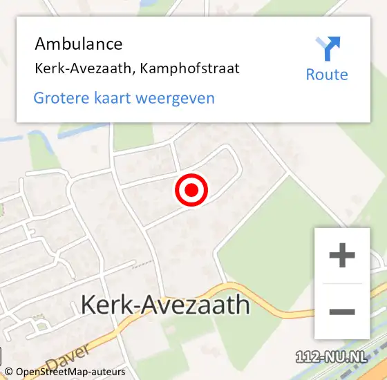 Locatie op kaart van de 112 melding: Ambulance Kerk-Avezaath, Kamphofstraat op 24 juni 2015 09:55