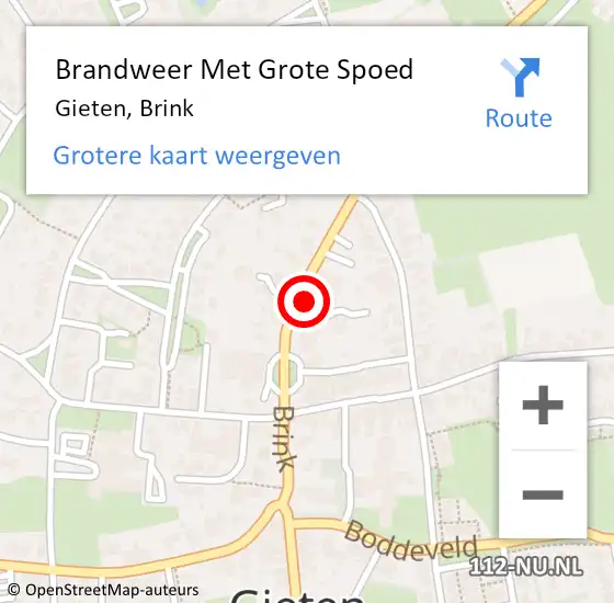 Locatie op kaart van de 112 melding: Brandweer Met Grote Spoed Naar Gieten, Brink op 24 juni 2015 10:21