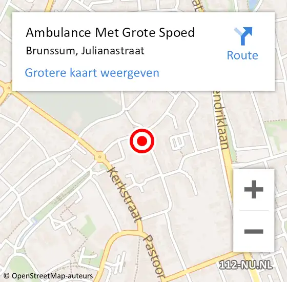 Locatie op kaart van de 112 melding: Ambulance Met Grote Spoed Naar Brunssum, Julianastraat op 24 juni 2015 11:23