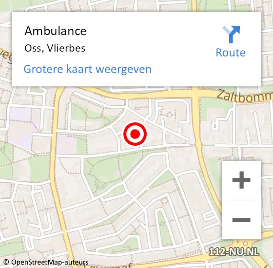 Locatie op kaart van de 112 melding: Ambulance Oss, Vlierbes op 24 juni 2015 12:20