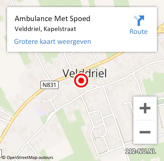 Locatie op kaart van de 112 melding: Ambulance Met Spoed Naar Velddriel, Kapelstraat op 24 juni 2015 14:32