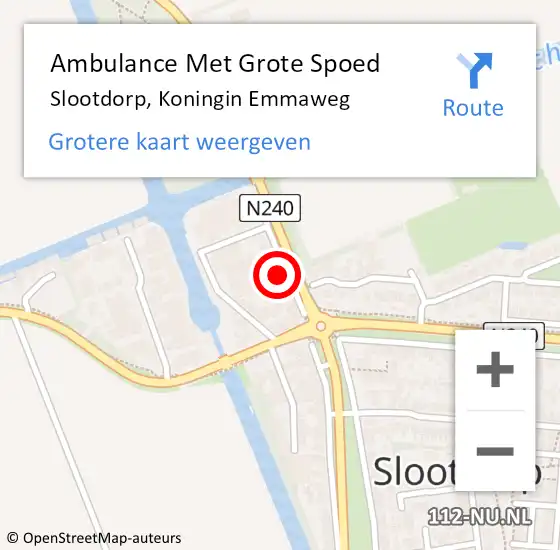 Locatie op kaart van de 112 melding: Ambulance Met Grote Spoed Naar Slootdorp, Koningin Emmaweg op 11 november 2013 23:33
