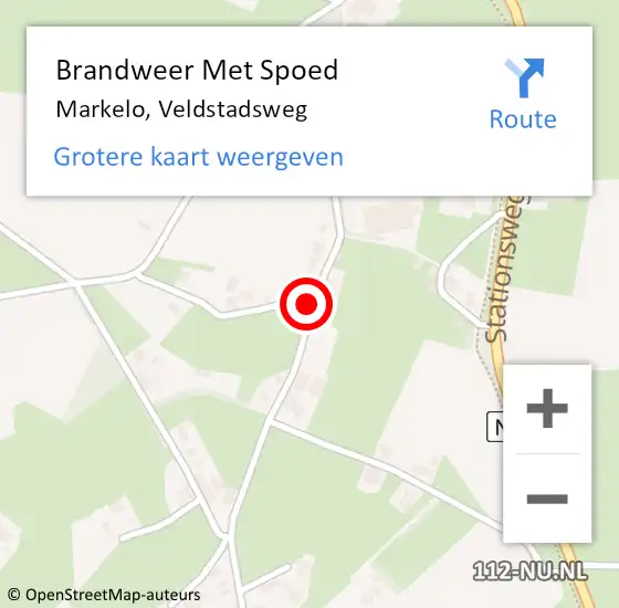 Locatie op kaart van de 112 melding: Brandweer Met Spoed Naar Markelo, Veldstadsweg op 24 juni 2015 17:02