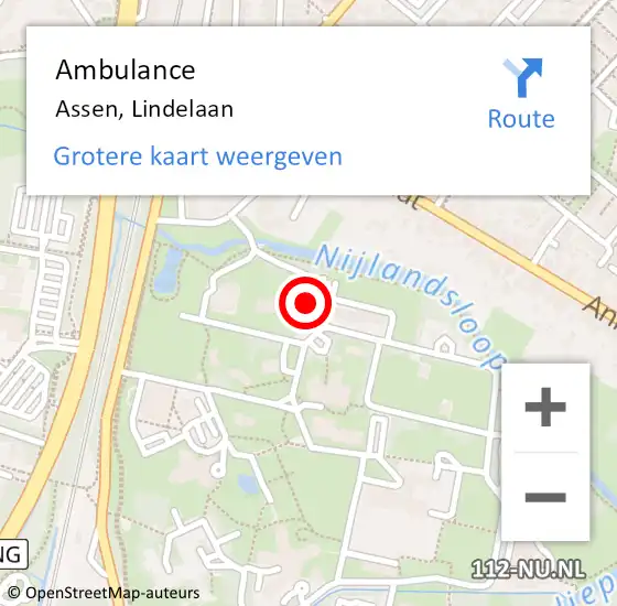 Locatie op kaart van de 112 melding: Ambulance Assen, Lindelaan op 24 juni 2015 17:30