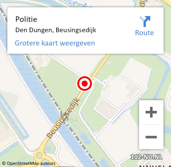 Locatie op kaart van de 112 melding: Politie Den Dungen, Beusingsedijk op 24 juni 2015 19:03