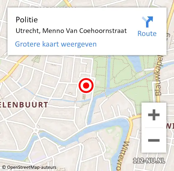 Locatie op kaart van de 112 melding: Politie Utrecht, Menno Van Coehoornstraat op 24 juni 2015 19:10