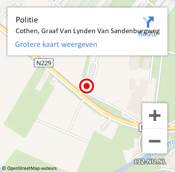 Locatie op kaart van de 112 melding: Politie Cothen, Graaf V Lynden V Sandenburgweg op 24 juni 2015 20:31