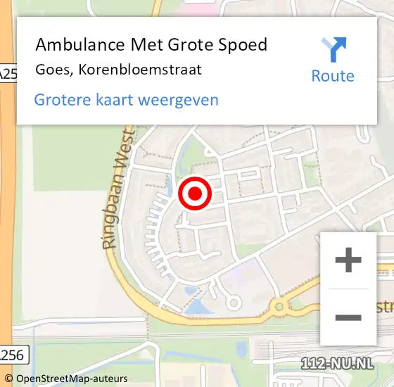 Locatie op kaart van de 112 melding: Ambulance Met Grote Spoed Naar Goes, Korenbloemstraat op 24 juni 2015 20:56