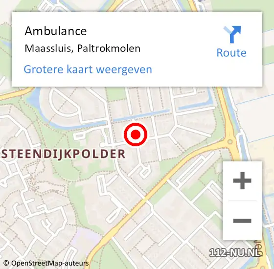 Locatie op kaart van de 112 melding: Ambulance Maassluis, Paltrokmolen op 24 juni 2015 21:17