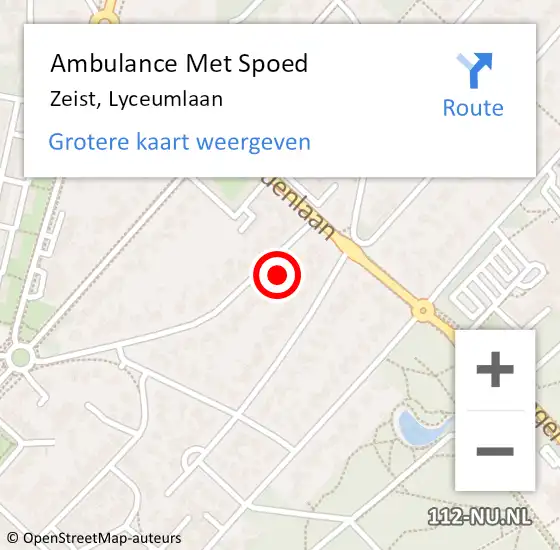 Locatie op kaart van de 112 melding: Ambulance Met Spoed Naar Zeist, Lyceumlaan op 24 juni 2015 21:36