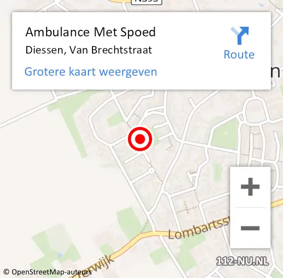 Locatie op kaart van de 112 melding: Ambulance Met Spoed Naar Diessen, Van Brechtstraat op 24 juni 2015 22:21