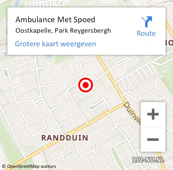 Locatie op kaart van de 112 melding: Ambulance Met Spoed Naar Oostkapelle, Park Reygersbergh op 24 juni 2015 23:36