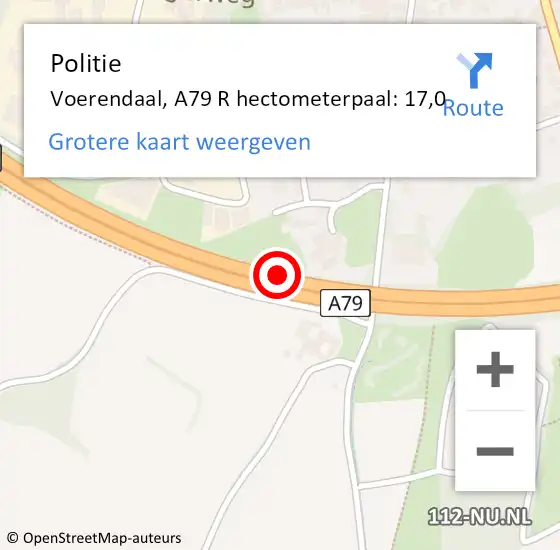 Locatie op kaart van de 112 melding: Politie Voerendaal, A79 R hectometerpaal: 17,0 op 25 juni 2015 02:36