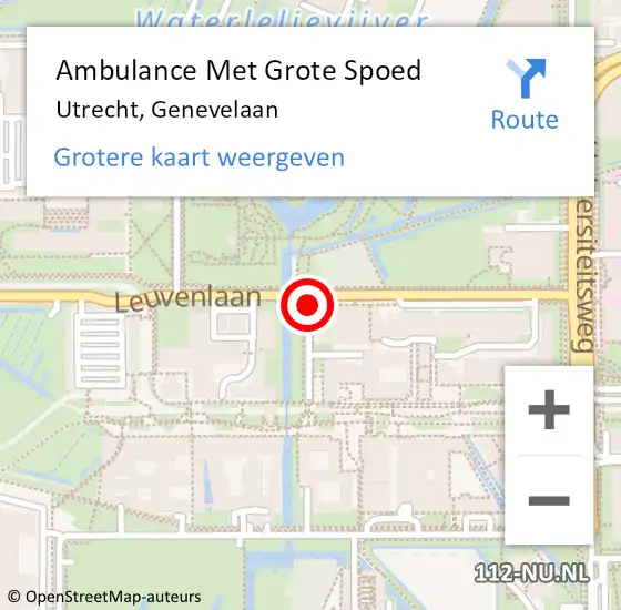 Locatie op kaart van de 112 melding: Ambulance Met Grote Spoed Naar Utrecht, Genevelaan op 25 juni 2015 07:05