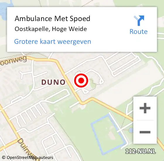 Locatie op kaart van de 112 melding: Ambulance Met Spoed Naar Oostkapelle, Hoge Weide op 25 juni 2015 07:19