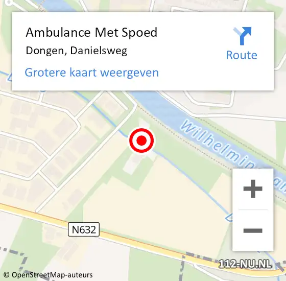 Locatie op kaart van de 112 melding: Ambulance Met Spoed Naar Dongen, Danielsweg op 25 juni 2015 08:01