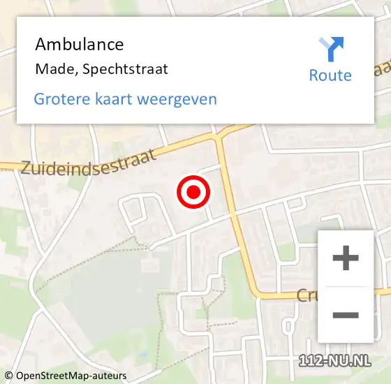 Locatie op kaart van de 112 melding: Ambulance Made, Spechtstraat op 25 juni 2015 08:07