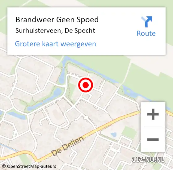 Locatie op kaart van de 112 melding: Brandweer Geen Spoed Naar Surhuisterveen, De Specht op 12 november 2013 04:58