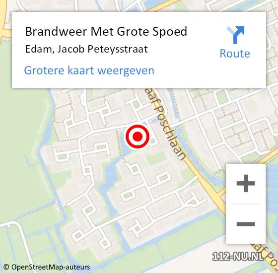 Locatie op kaart van de 112 melding: Brandweer Met Grote Spoed Naar Edam, Jacob Peteysstraat op 25 juni 2015 13:38