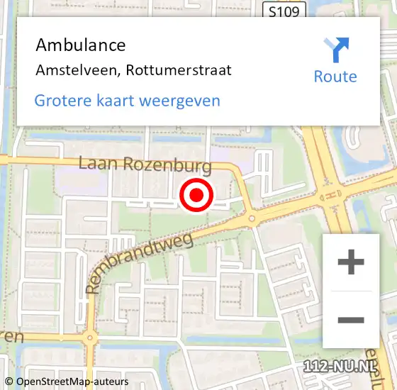 Locatie op kaart van de 112 melding: Ambulance Amstelveen, Rottumerstraat op 25 juni 2015 14:20